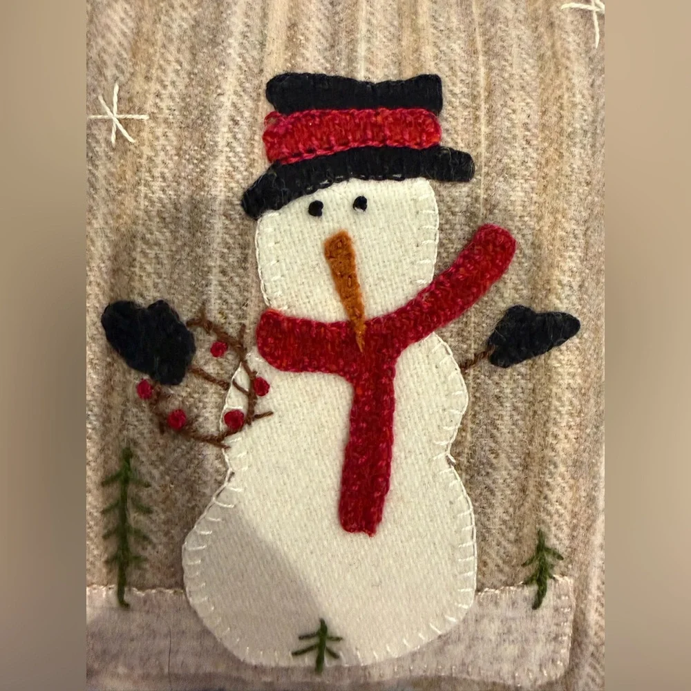 Holiday Snowman Accent Pillow - Beige with Red Scarf